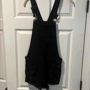 Black Distressed Denim Overalls